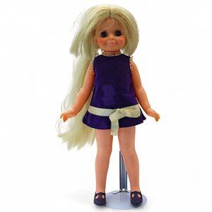 Vintage 1970s Ideal Velvet Doll Crissys Cousin Blonde Hair & Purple Dress With B